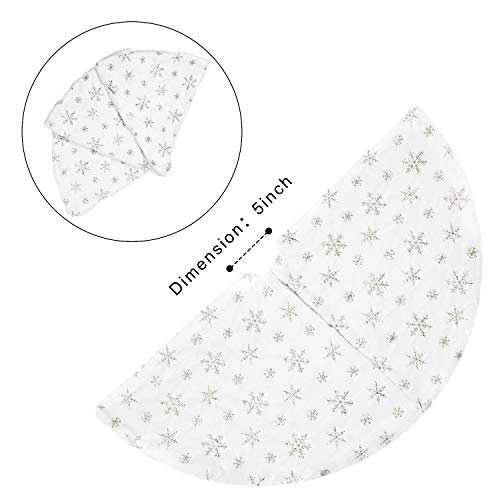 Soqool Christmas Tree Skirt, Sliver Snowflake 48 inches White Faux Fur Mat for Xmas Party Decorations Holiday Festival Supplies - Thumbnail 2