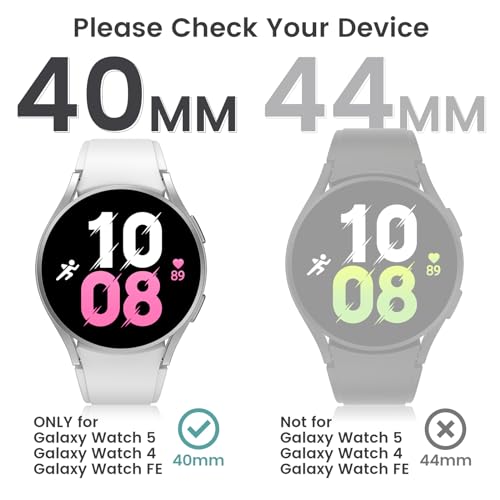 Tensea [4+4Pack] for Samsung Galaxy Watch 4 Screen Protector and Case 40mm, Anti-Fog Tempered Glass Protective Film & Hard PC Bumper, Face Cover Set, Clear/Black/Black-Rose Gold/White-Rose Gold