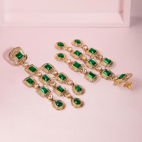 Image of Rubans American Diamond & Crystal Chandelier Earrings Stylish Trendy Jewellery Gift for Women & Girls