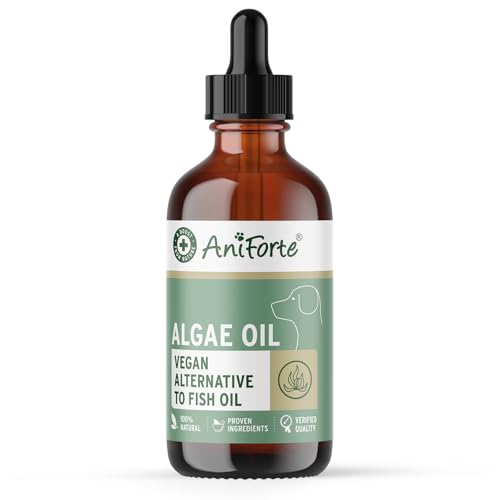 Huile d'algues AniForte Chiens et Chats 50 ML – Huile végétalienne hautement concentrée en oméga-3 Issue d'algues, favorise Les articulations, Le métabolisme, Le Pelage et la Peau