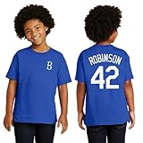 Outerstuff Jackie Robinson Brooklyn Dodgers #42 Kids Size 4-7 Player Name & Number T-Shirt (Blue, Kids Medium-5/6)