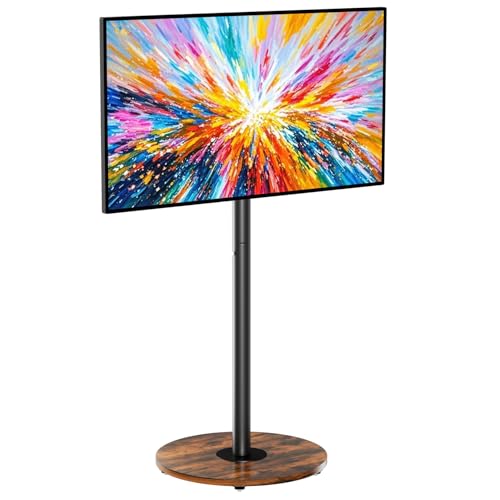 unho Black Rolling tv Stands for Living Room Swivel Portable tv Stand on Wheels for 40-75 Inch LCD LED OLED TVs, Height Adjustable&Wood Basecorner tv Stand, Mobile TV Cart Holds up to 110Lbs
