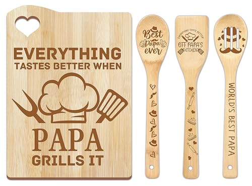 cocomong Fathers Day Papa Gifts, Gifts for Papa from Grandkids, Gifts for Papa for Fathers Day - Fathers Day Kitchen Gifts for Papa - Papa Cooking Cutting Board with Utensils Set