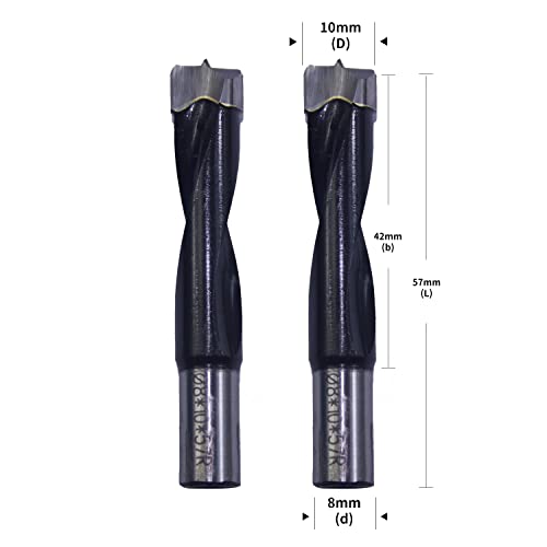 AONLLEN Dual-Spindle Wood Doweling Jointer Drilling Bits,2pcs 10mm Dia x 57mm L x 8mm S Carbide Tipped R/H Rotation