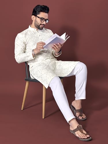Image of Men's Silk Blend Solid Straight Kurta