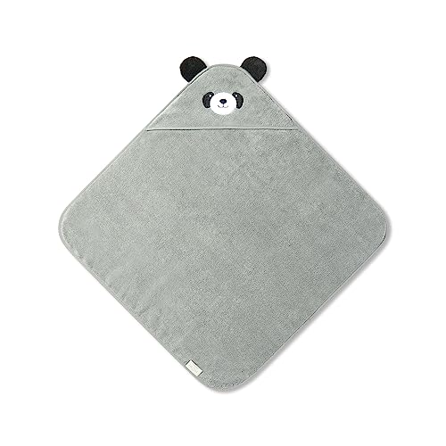 Image of MORI Baby Hooded Bath Towel with Panda Design in Grey - Unisex Soft Wrap Cloth for Infants and Newborns - 30 x 30 inch