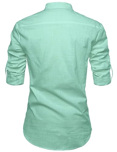 Image of Univibe Full Sleeve Chinese /Rounded /Mandarin Collar Pure Cotton Casual, Wedding, Party, Festival Stylish Short Length Slim fit Kurta Style Shirt for Men and Boys.