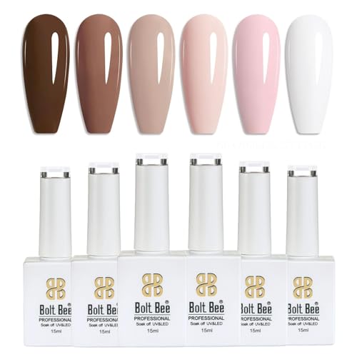 Image of Bolt Bee Gel Polish Kit Gel Polish Set, 6 Colors Light Soft Sakura White Nude Spring Soak off Nail Art Design Manicure Kit at Home (B+P+W Shades)