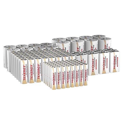 Image of Tenergy 120 Pack Alkaline Batteries, 48 Pack AA Batteries, 48 Pack AAA Batteries, 8 Pack C Size Batteries, 8 Pack D Size Batteries, and 8 Pack 9V Size Batteries for Household Electronics