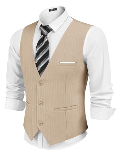 COOFANDY 3 Button Vest Men Herringbone Dress Vest Regular Fit Tuxedo Vests