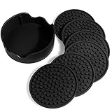 Coasters for Drinks Coffee Cup Bar Coaster Set of 6 Holder Tabletop Protection 4.3 Inches Silicone Flexible Non-Slip Perfect Soft Fits Any Size of Drinking Glasses for Any Table Type