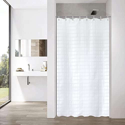 YISURE White Jacquard Shower Curtain for Bathroom Tub - Waterproof Fabric with Plastic Hooks, Narrow 90cm/35W x 71L/180cm
