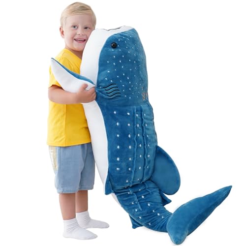 Image of Mukouxun 39 Inch Whale Shark Stuffed Animal - Giant Plush Shark Pillow Toy, Realistic Big Whale Shark Plushie for Kids and Ocean Lovers, Large Cuddly Gift