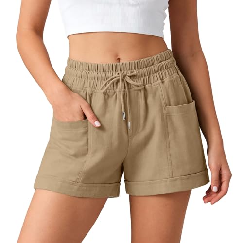Short en lin femme d'été taille haute décontracté avec poches confort de taille 4