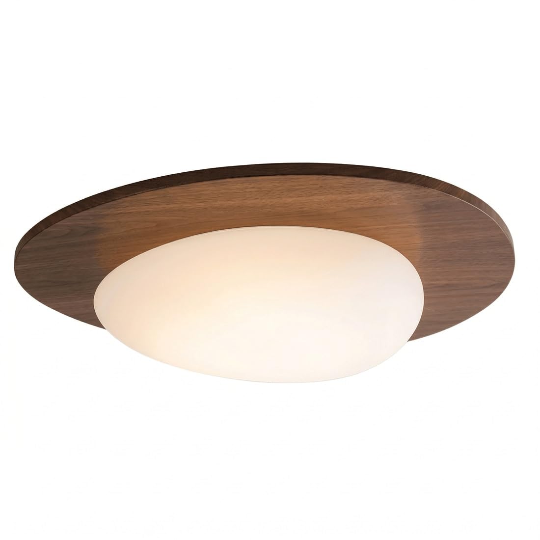European Romantic Antique Style Ceiling Light, Sophisticated Walnut Wood Grain Texture Rim, Elegant Organic Pebble Shape Lampshade, Soft Diffusion Glow, Flush Mount for Bedroom, Study(21.65"(55cm))