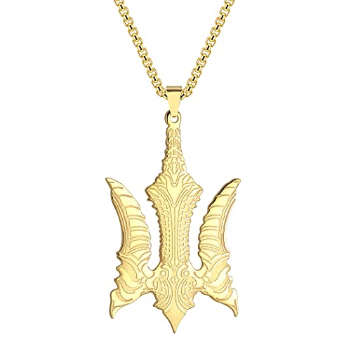 LUTAKU Herrenschmuck Falcon Biomechanischer Dreizack Halskette für Herren Jungen Unisex Giger Style Falcon Medaillon Anhänger Krieger Charm Hip Hop Ketten für Herren (Gold) Cover