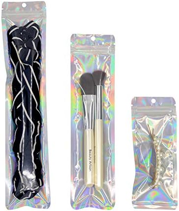 Miniatura 3 de 100 bolsas de plástico con holograma de papel de aluminio y cierre transparente con cremallera, bolsa de plástico larga para relojes, joyas, bolsas