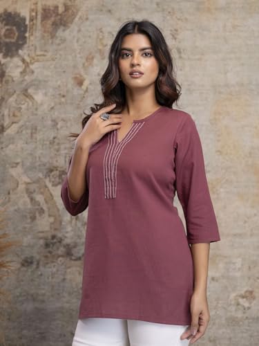 Image of Elegant Short Kurti for Women - 3 /4 Sleeves | Round Neck | (S to XXL)