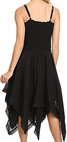 Image of Sakkas Ella Smocked Bodice Spaghetti Strap Double Layered Dress