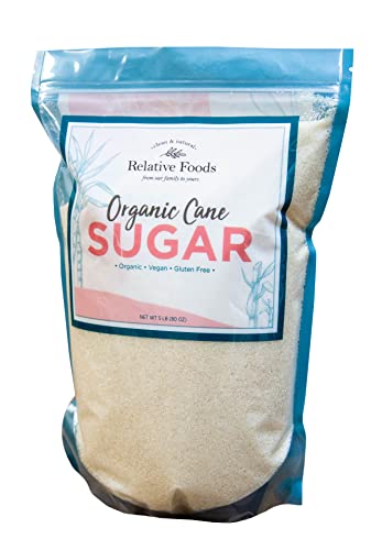 Organic Cane Sugar Crystals (5lb sugar packet) - Preservative & bone-char free, vegan food sugar substitute, gluten free, Non-GMO, fine natural sugar sweetener for cooking, beverages, & more