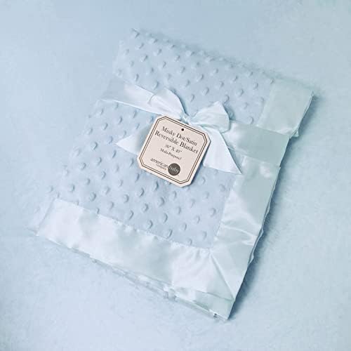 Image of American Baby Company Heavenly Soft Chenille Receiving Blanket 30 inchx40 inch, 2-Layer Minky Dot & Silky Satin, Blue, Warm for Baby Boys & Girls
