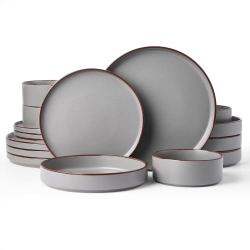 Image of Famiware Nebula Ridge 16-Piece Dinnerware Set with Pasta Bowls, Dark Gray