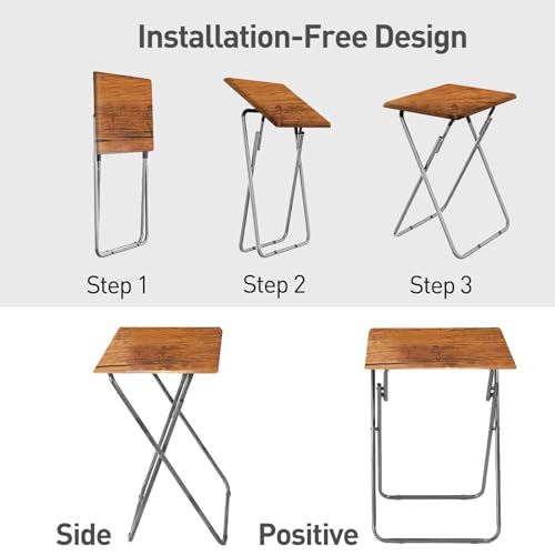 Image of Garden 4 you Folding TV Tray Table Set of 2, TV Dinner Table with Sturdy MDF Top, Eating Trays for Living Room with No Assembly Required (Yellow Brown, 2PCS)