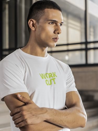Image of FitMonkey Sports Crew Neck Stretchable Dry Fit T Shirt | Regular Fit Textured T Shirt for Men |Sport T Shirt for Men | Quick Dry Technology with Moisture Control |Breathable & Lightweight