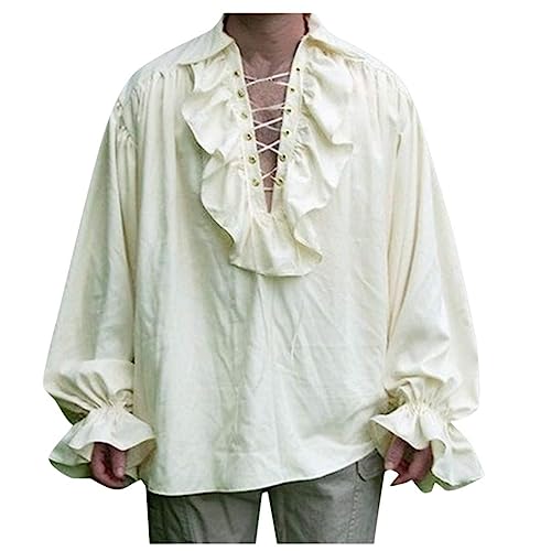 gothic dress men shirt white short sleeve Mens Pirate Shirts Vampire Renaissance Victorian Steampun Halloween Tops Solid Vintage Medieval Lace Costumes Beige : Clothing, Shoes & Jewelry Navy Blue Cocktail Dresses and curve YGroup_kelsey-maxi Size:Mens L (16-16.5 Neck) (32-33 Sleeve)