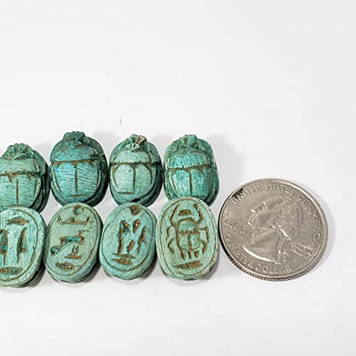 Discoveries Egyptian Imports -Handcarved Fine Blue/Green Scarabs .5" - Set Of 12 - Made In Egypt #TOP4