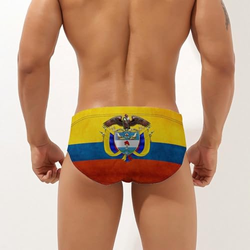 Colombia Flag Printed Swim Briefs for Men Sexy Bikini Swimwear Elastic Beach Trunks Bathing Suit3
