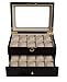 TimelyBuys 20 Piece Ebony Walnut Wood Men's Watch Box Display Case Collection Jewelry Box Storage Glass Top Father's Day Gift