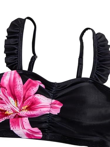 Image of RoseSeek Girl's 2 Piece Cherry Print Swimwear Ruffle Trim Ruched Bathing Suits Cute Swimsuits