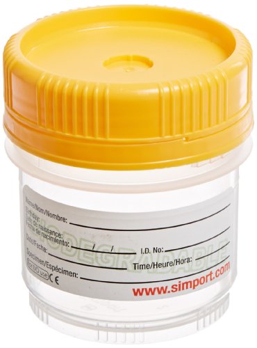 Image of Simport SpecTainer C566-60DOECO Polypropylene Urine Container, Non-Sterile, Gold Cap with Tamper Evident Closure, 60ml Volume (Case of 500)