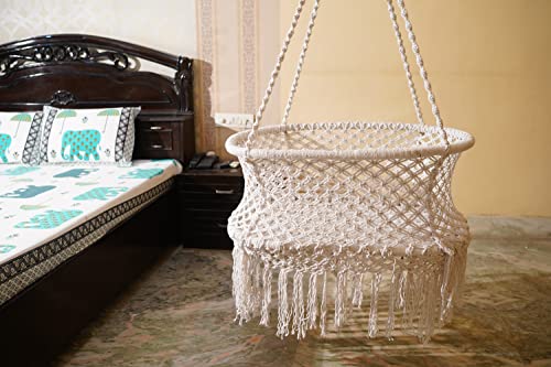 Newborn Baby Cradle/Baby Palna/Baby Thottil/Newborn Baby Hanging Bed/Baby Cradle for 0 to 2 Years/Oval Shape Macrame Cradle/Baby Sleeping Bed (Beige)
