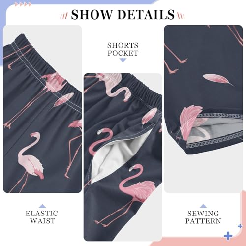 Flamingo and Feather Boys Long Pants Soft Trousers Elastic Waist Kids Lounge Bottoms with Pockets S-XL4