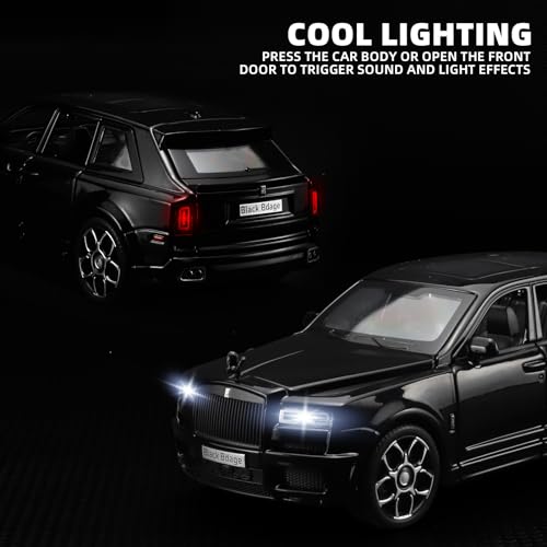 OANMYJJO 1:32 Collectibles Model Car Compatible with Rolls-Royce Cullinan | Die Cast Metal, Pull Back Toy car with Light and Sound, Model Car with Display Case, Gifts for Age 3+ Year Old Boys(Black) - Image 4
