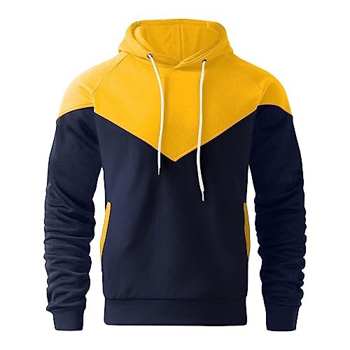 Men's Midweight Fleece Hoodies Color Block Pullover Sweatshirts with Pockets for Casual Running Sport