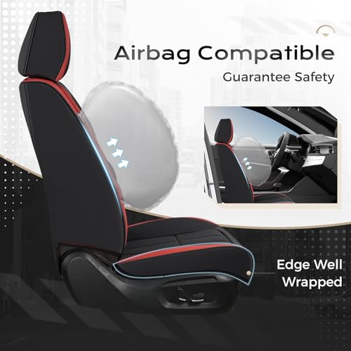 Image of Coverado Car Seat Cover, Cover for Cars Full Seat, Premium Leather, Universal Fit Waterproof Seat Protectors, Car Seat Cushion Non-Slip for Most Cars-Black Red