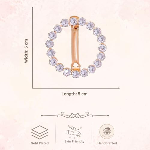 Image of Accessher Rose Gold Round Hair Barettes | Crystal Hair Clip with Zircon Stones | Hair Accessories for Women & Girls Pack of 1