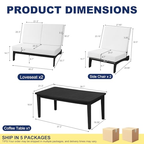 Image of Pia Ricoo 4 Piece Patio Furniture Sets, Outdoor Loveseat Sofa Set with 2 Chairs & Coffee Table, Patio Conversation Set for Backyard, Deck, Lawn, Beige, Dark Wood