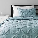 AmazonBasics Pinch Pleat Comforter Bedding Set, Twin, Spa Blue