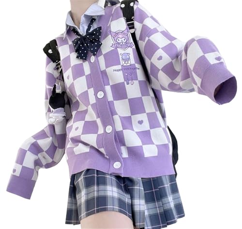Image of Kawaii Cardigan for Women Girls Anime Plaid Cardigan Sweaters Long Sleeve Open Front Cardigans JK School Uniform, Purple, S