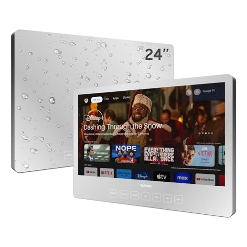 Image of SYLVOX Bathroom TV, 24 inch Smart Mirror TV for Bathroom Shower SPA, Support Google, 1080P IP66 Waterproof Touch Button WiFi Bluetooth Google Assistant, Smart TVs for Indoor Humid Environment