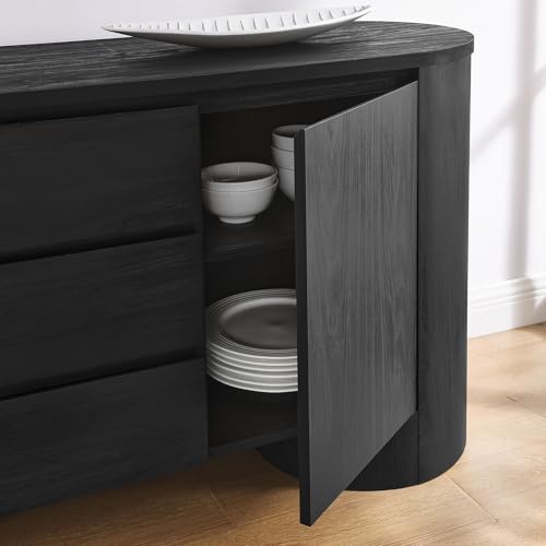 Image of Modway Duval Oval Wood Grain 71 Inch Sideboard with Doors and Drawers in Black