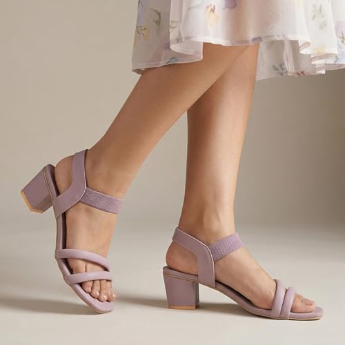 Image of SKOLL Women's Low Block Heel Strappy Sandals, Comfort Elastic Ankle Strap Open Toe Heeled Sandals, Casual Dressy Walking Sandals with Dual Front Straps