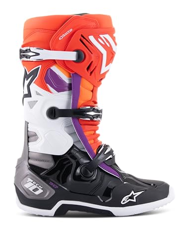 Image of Alpinestars Tech 10 Boots, High-Performance Motocross Boots, CE-Certified, 14, Black /Red Fluo /Orange Fluo /White