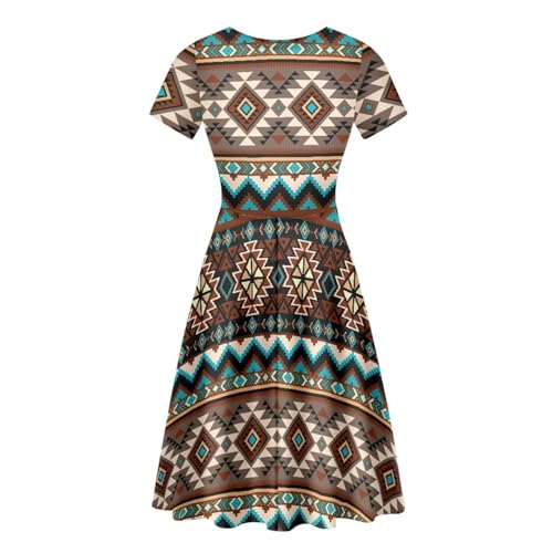 Image of HUGS IDEA Womens Puffy Swing Midi Dress Round Neck Short Sleeve Party A-Line Dresses