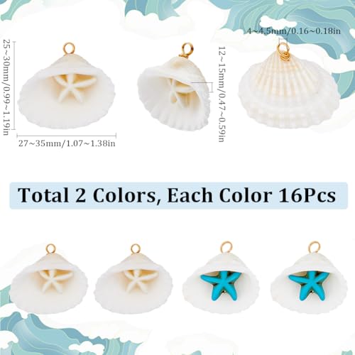 SUNNYCLUE 1 Box 32Pcs Shell Starfish Charms Seashell Charm Bulk Synthetical Turquoise Summer Beach Ocean Sea Life Star Charms for Jewellery Making Charms Necklace Bracelet Earring DIY Craft Beginners - Image 3