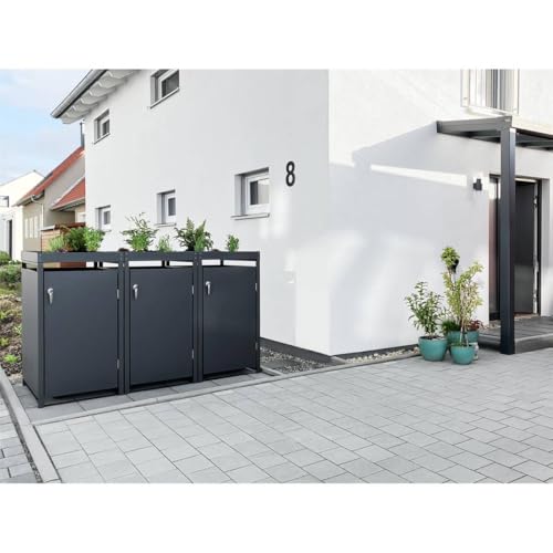 HORI Mülltonnenbox Anthrazit Mit Pflanzdach - Abschließbar Für 2x 240L Tonnen, Witterungsbeständig